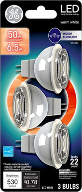 GE Industrial Solutions 93095550 LED Bulb, Track/Recessed, MR16 Lamp, GU5.3 Lamp Base, Dimmable, Clear, Clear Light
